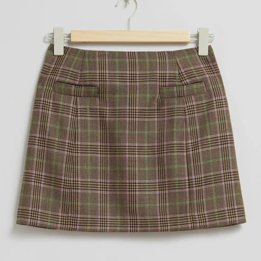 & Other Stories A-Line Brown Green Purple Plaid Nilsson Wool Mini Skirt‎ -10